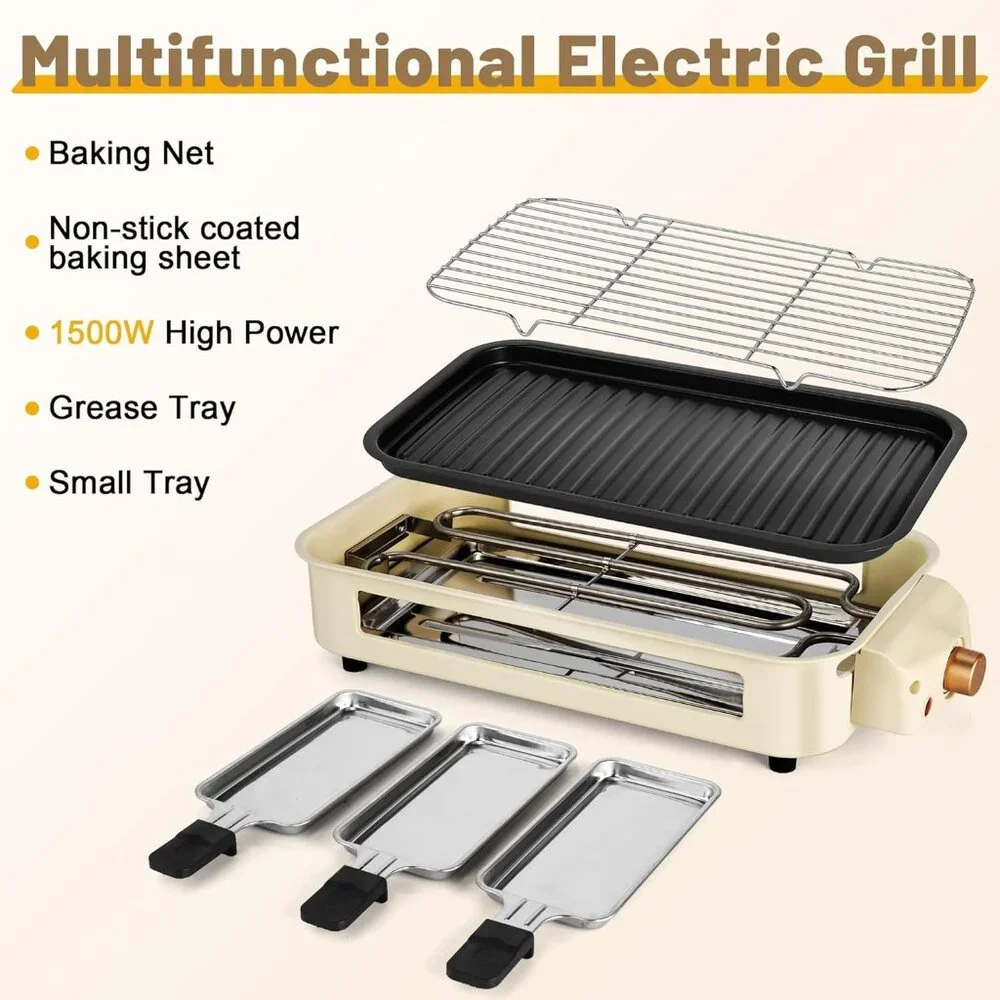 Electric Indoor Grill,2 in 1 Indoor Grill Non-stick 1500W - Picture 6 of 9